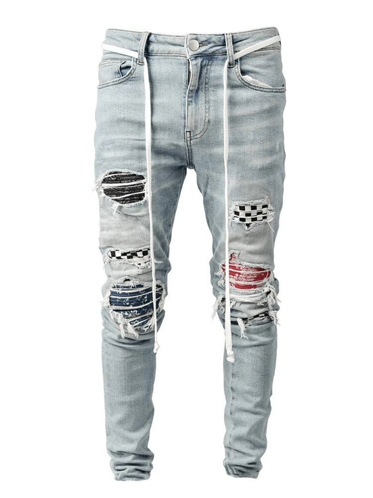 Men's Ripped jeans Badge Letters Hip - hop Skinny Jogging Denim Fashion Pencil Long Trousers Distressed Jeans For Men Clothing - CarlastoreMen's Ripped jeans Badge Letters Hip - hop Skinny Jogging Denim Fashion Pencil Long Trousers Distressed Jeans For Men ClothingCarlastoreCarlastore