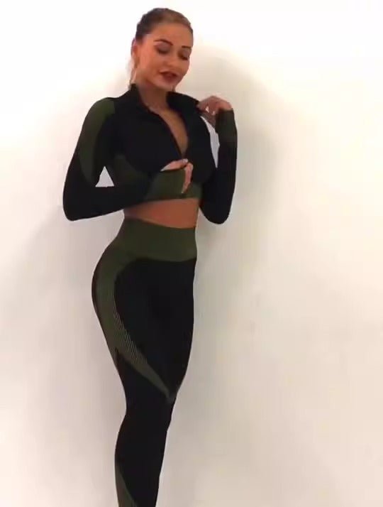 European and American seamless sexy zipper sports yoga suit autumn and winter hip lifting high elastic fitness sports yoga cloth - CarlastoreEuropean and American seamless sexy zipper sports yoga suit autumn and winter hip lifting high elastic fitness sports yoga clothCarlastoreCarlastore