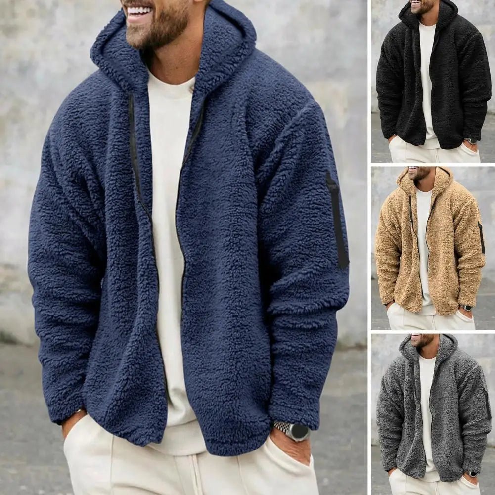 Men Fall Winter Coat Thick Plush Hooded Coat Zipper Closure Loose Cardigan Warm Cold Resistant Soft Men Jacket - CarlastoreMen Fall Winter Coat Thick Plush Hooded Coat Zipper Closure Loose Cardigan Warm Cold Resistant Soft Men JacketCarlastoreCarlastore