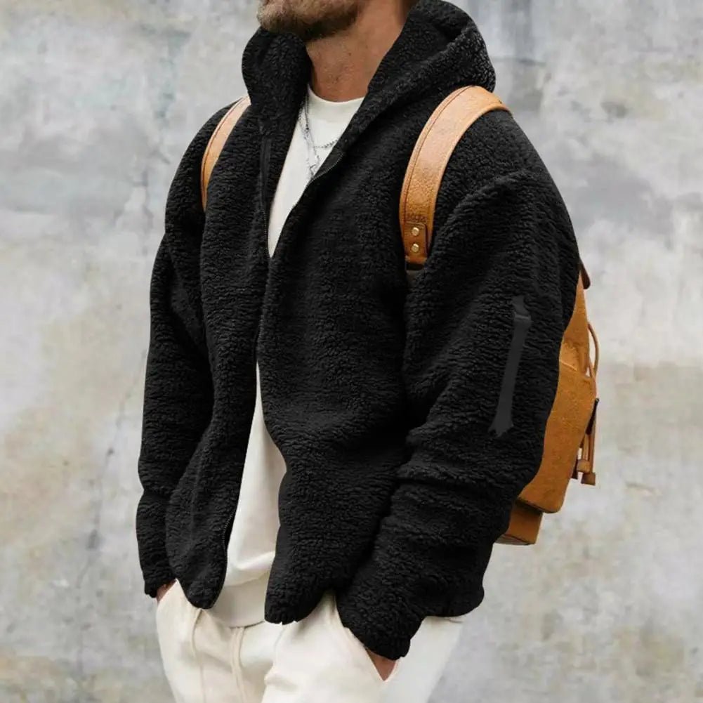 Men Fall Winter Coat Thick Plush Hooded Coat Zipper Closure Loose Cardigan Warm Cold Resistant Soft Men Jacket - CarlastoreMen Fall Winter Coat Thick Plush Hooded Coat Zipper Closure Loose Cardigan Warm Cold Resistant Soft Men JacketCarlastoreCarlastore