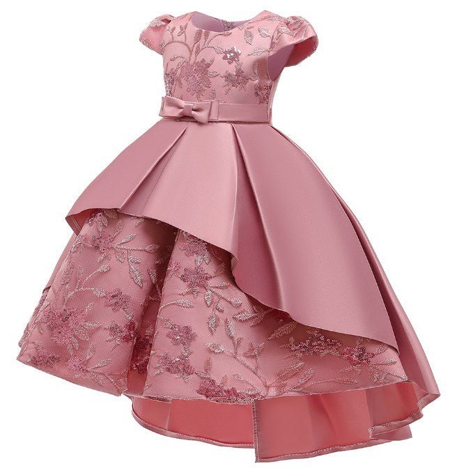 Popular Short Sleeves Wedding Applique Lace Long Kids Party Dress Princess Children Gowns Flower Girl Dresses - CarlastorePopular Short Sleeves Wedding Applique Lace Long Kids Party Dress Princess Children Gowns Flower Girl DressesmaxdropshippingCarlastore