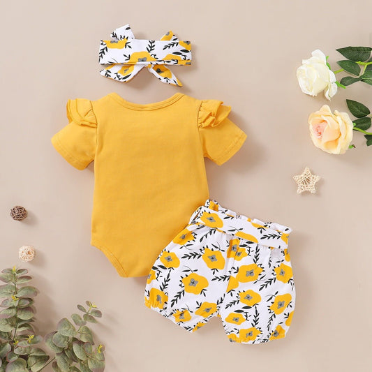 Girls' Spring/Summer Infant/Toddler Short Sleeve Solid Letter Printing Top+Small Flower Printing Trouser Set - CarlastoreGirls' Spring/Summer Infant/Toddler Short Sleeve Solid Letter Printing Top+Small Flower Printing Trouser SetCarlastoreCarlastore