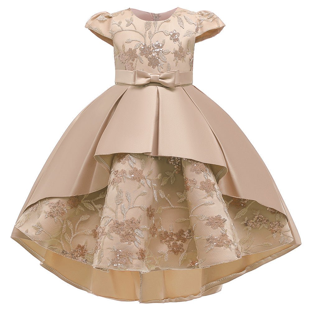 Popular Short Sleeves Wedding Applique Lace Long Kids Party Dress Princess Children Gowns Flower Girl Dresses - CarlastorePopular Short Sleeves Wedding Applique Lace Long Kids Party Dress Princess Children Gowns Flower Girl DressesmaxdropshippingCarlastore