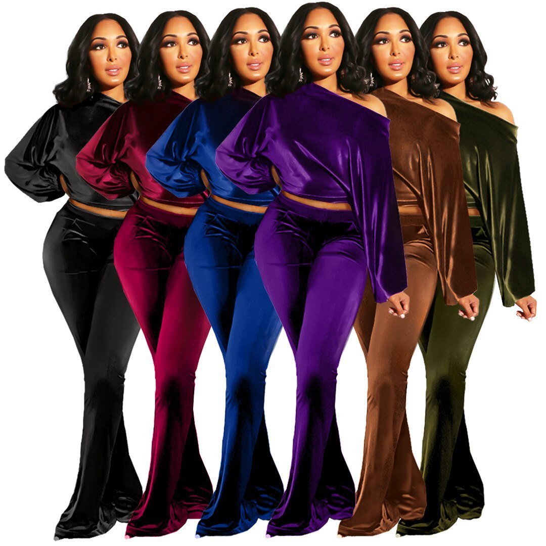 Autumn and Winter Women's Suit Pants Nightclub Sexy T-shirt Flannelette One Shoulder Slim Fit Elegant Women's 2 - piece Set - CarlastoreAutumn and Winter Women's Suit Pants Nightclub Sexy T-shirt Flannelette One Shoulder Slim Fit Elegant Women's 2 - piece SetCarlastoreCarlastore