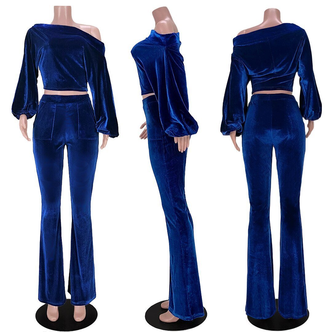 Autumn and Winter Women's Suit Pants Nightclub Sexy T-shirt Flannelette One Shoulder Slim Fit Elegant Women's 2 - piece Set - CarlastoreAutumn and Winter Women's Suit Pants Nightclub Sexy T-shirt Flannelette One Shoulder Slim Fit Elegant Women's 2 - piece SetCarlastoreCarlastore