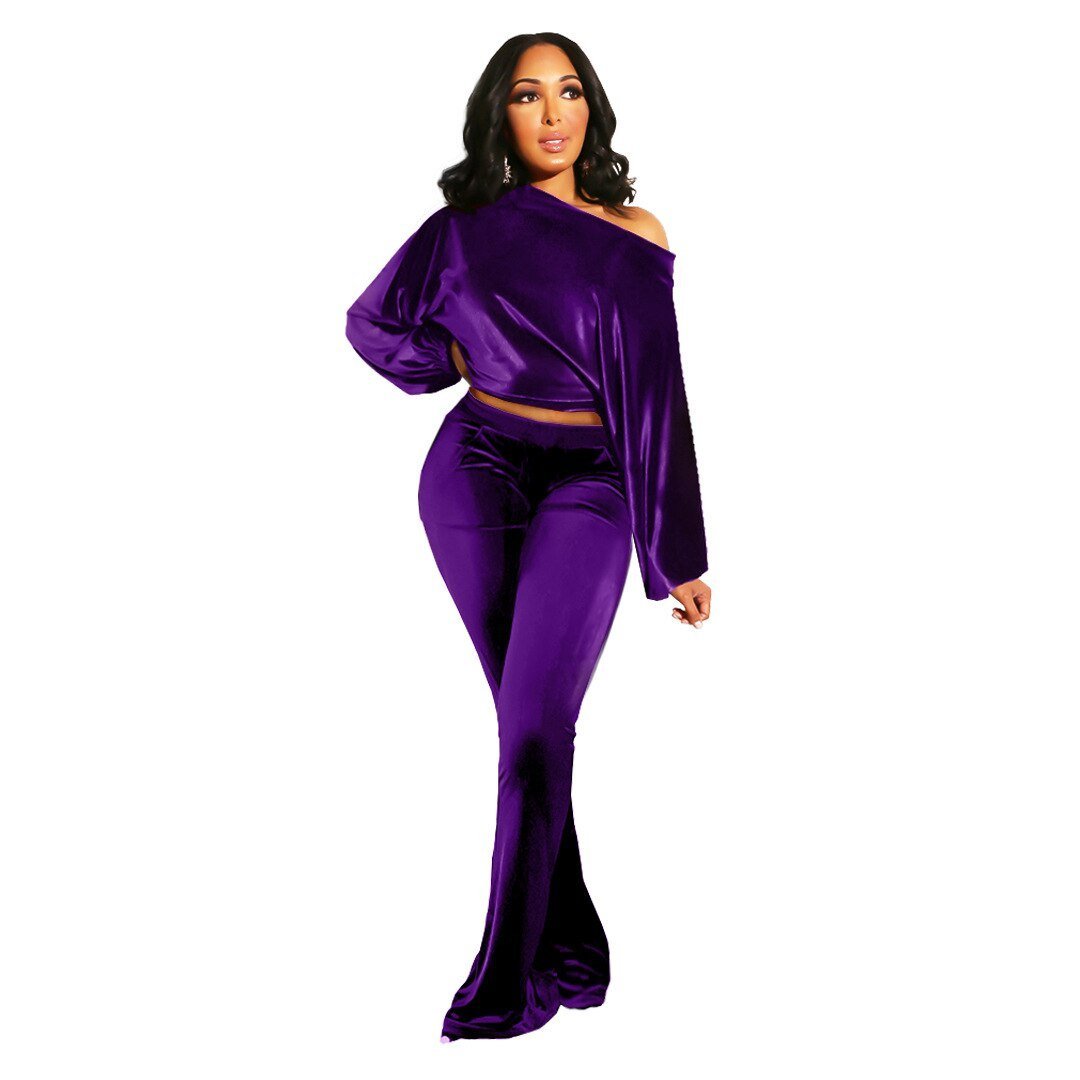 Autumn and Winter Women's Suit Pants Nightclub Sexy T-shirt Flannelette One Shoulder Slim Fit Elegant Women's 2 - piece Set - CarlastoreAutumn and Winter Women's Suit Pants Nightclub Sexy T-shirt Flannelette One Shoulder Slim Fit Elegant Women's 2 - piece SetCarlastoreCarlastore