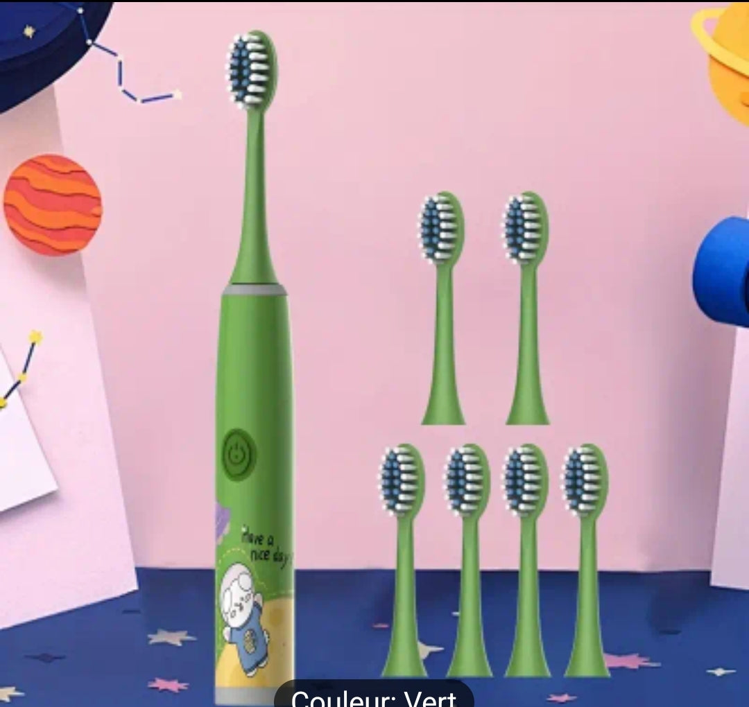 Brosse à dents électrique pour enfants avec 7 têtes de brosses de remplacement-le choix idéal pour les enfants de 4 à 14 ans-Une hygiène buccale saine et des soins buccaux efficaces-Piles non incluses