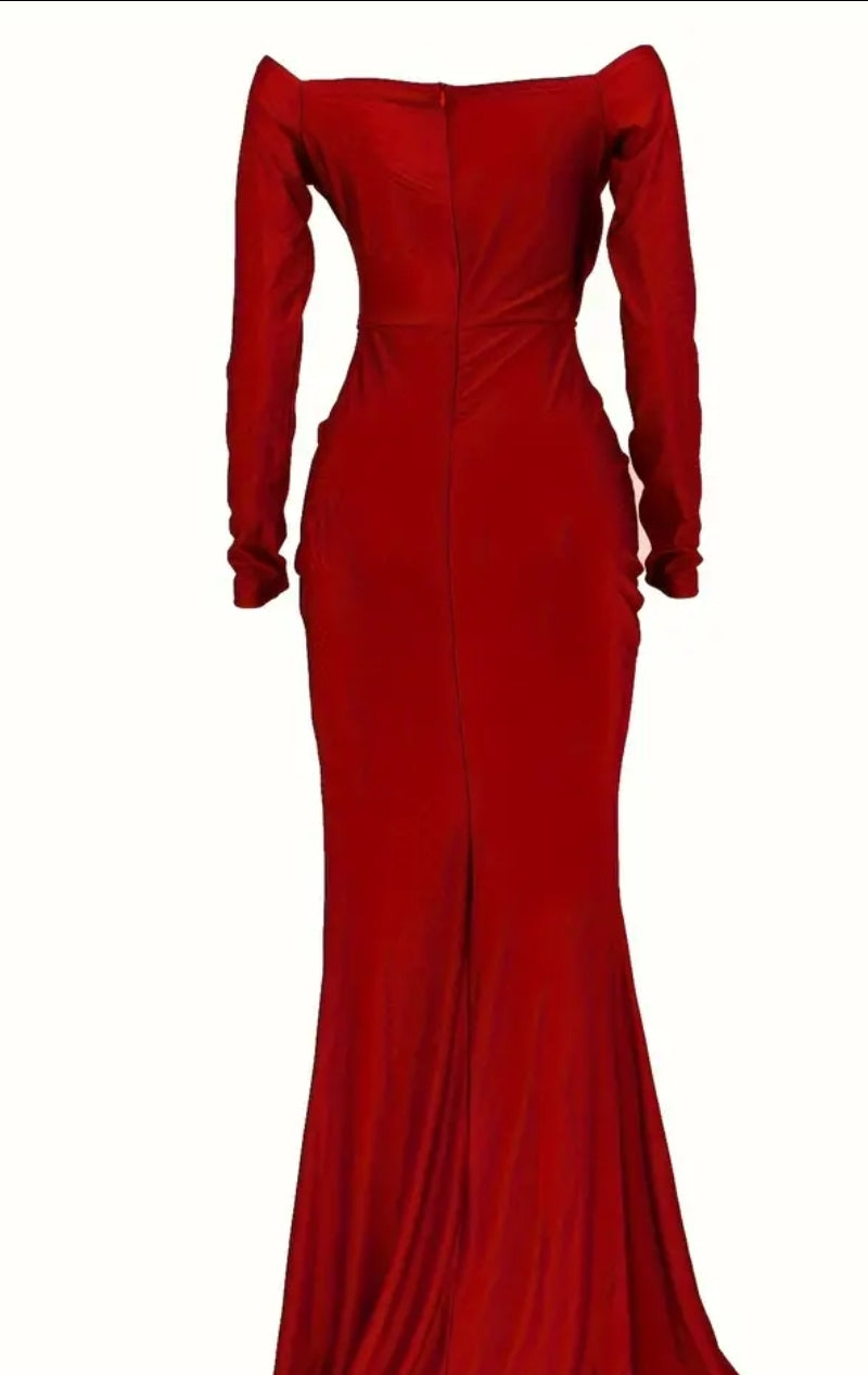 Robe Élégante soirée longue solide à manches longues,vêtements pour femme