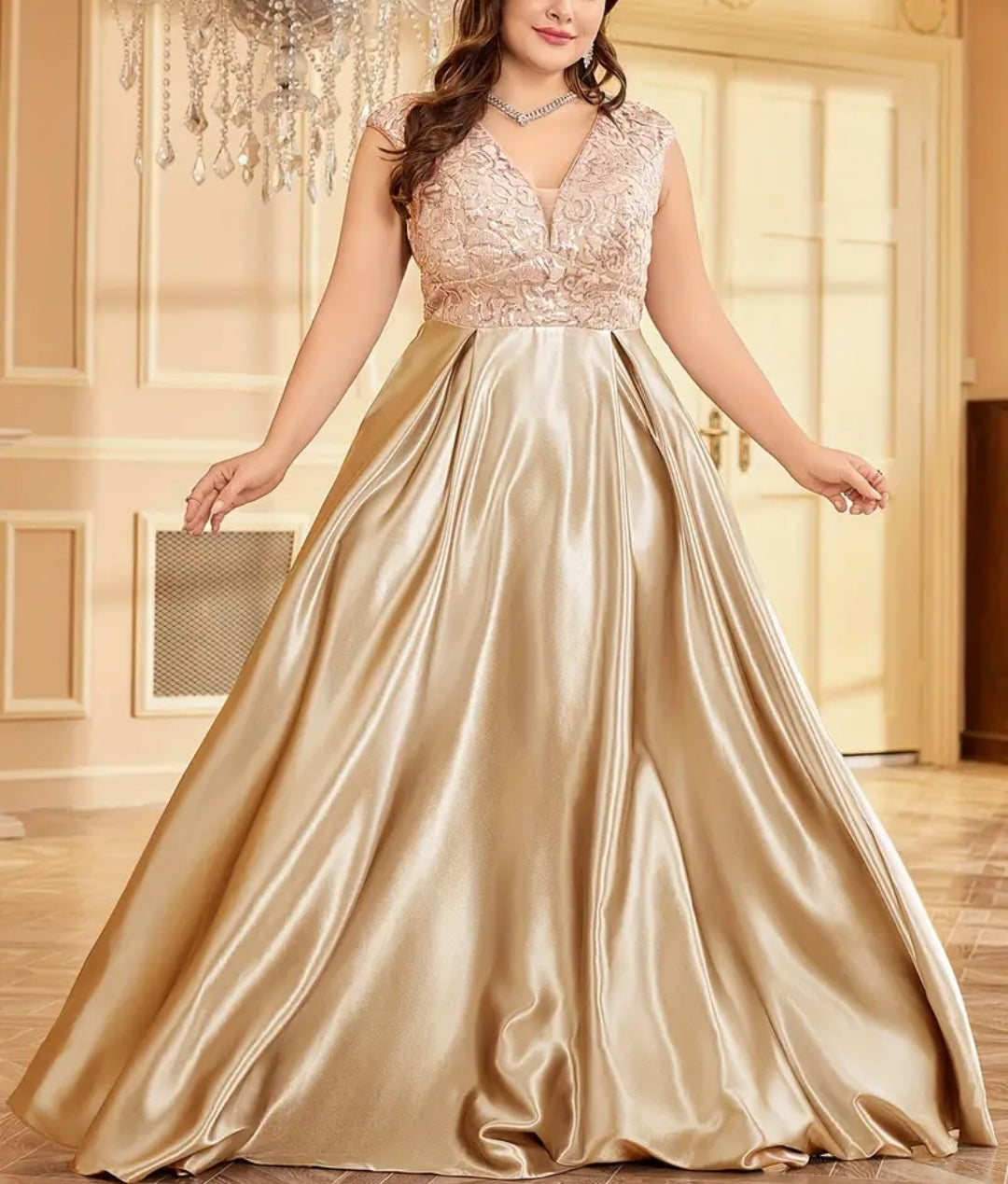 Robe de soirée à paillettes scintillante grande taille, col en v,robe Élégante de bal sans manche,pour les fêtes et banquet