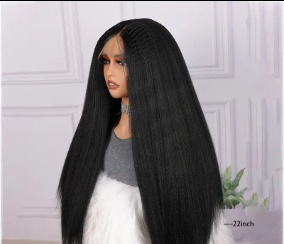 26 pouces de long noir yaki crepus perruques droite perruques synthétique 13*4*1 dentelle avant perruques pour les femmes - Carlastore26 pouces de long noir yaki crepus perruques droite perruques synthétique 13*4*1 dentelle avant perruques pour les femmesCarlastoreCarlastore