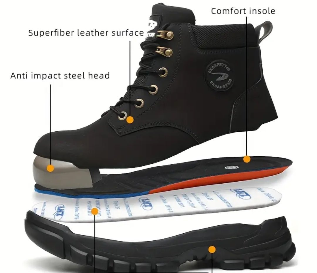 Chaussure de sécurité montantes pour hommes de grande taille, couleur unie anri crevaison et bout en acier, confortable,antidérapantes,à lacets et semelle en EVA,chaussures de travail durables - CarlastoreChaussure de sécurité montantes pour hommes de grande taille, couleur unie anri crevaison et bout en acier, confortable,antidérapantes,à lacets et semelle en EVA,chaussures de travail durablesCarlastoreCarlastore