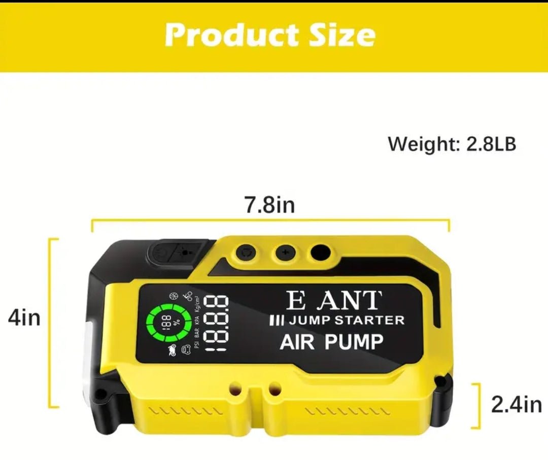 Démarreur de voiture portable et gonfleur de pneus, 4000 A batteries de démarrage de secours avec compresseurs d'air, pour le moteur à essence jusqu'à 2.64 gallons et diesel 2.11 gallons, 12V lithium jump box jumper start avec câble de démarrage de sécuri - CarlastoreDémarreur de voiture portable et gonfleur de pneus, 4000 A batteries de démarrage de secours avec compresseurs d'air, pour le moteur à essence jusqu'à 2.64 gallons et diesel 2.11 gallons, 12V lithium jump box jumper start avec câble