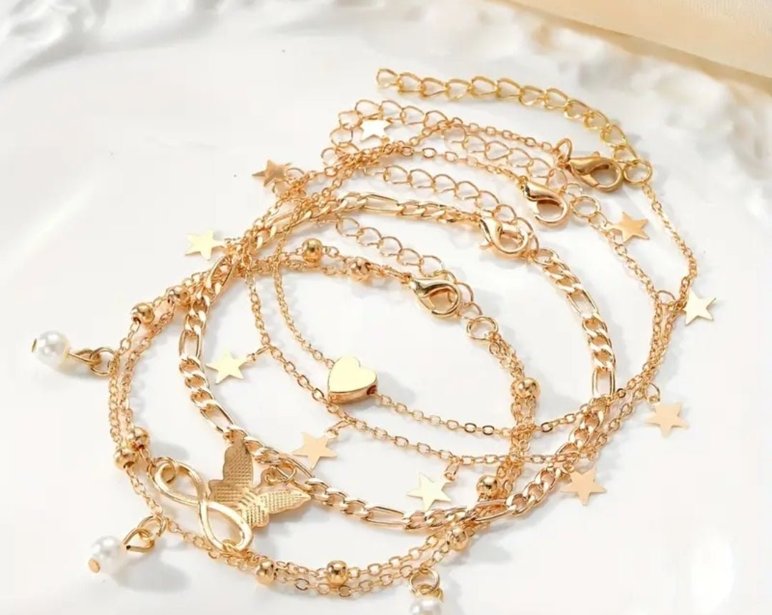 4pcs ensemble de bracelet chevilles empilables à chaîne fin avec des perles en forme de papillons et de symboles d'infini - Carlastore4pcs ensemble de bracelet chevilles empilables à chaîne fin avec des perles en forme de papillons et de symboles d'infiniCarlastoreCarlastore