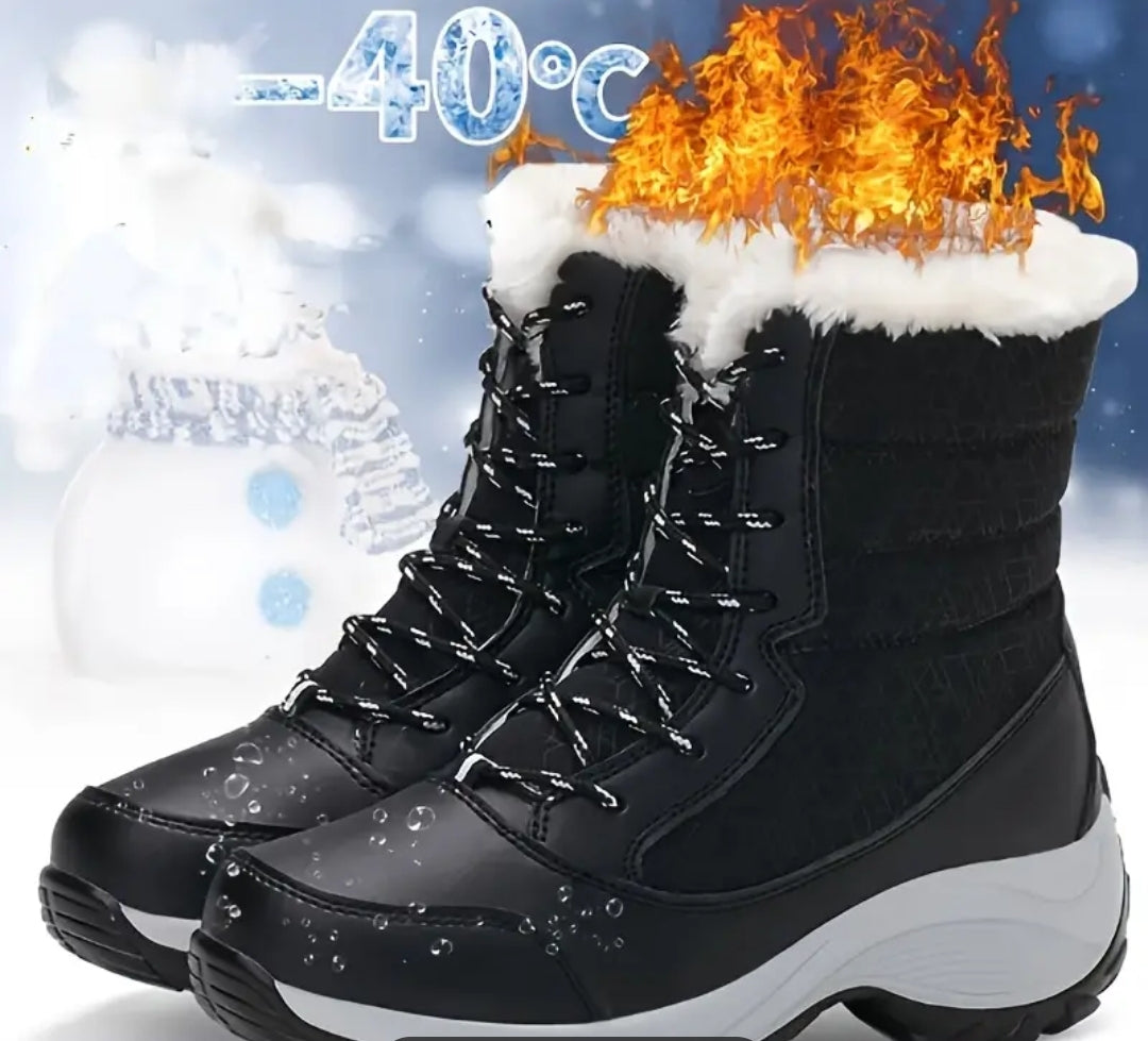 Bottes de neige en cuir synthétique à semelle épaisse et douce, chaussures de neige résistantes à l'usure doublées de peluche