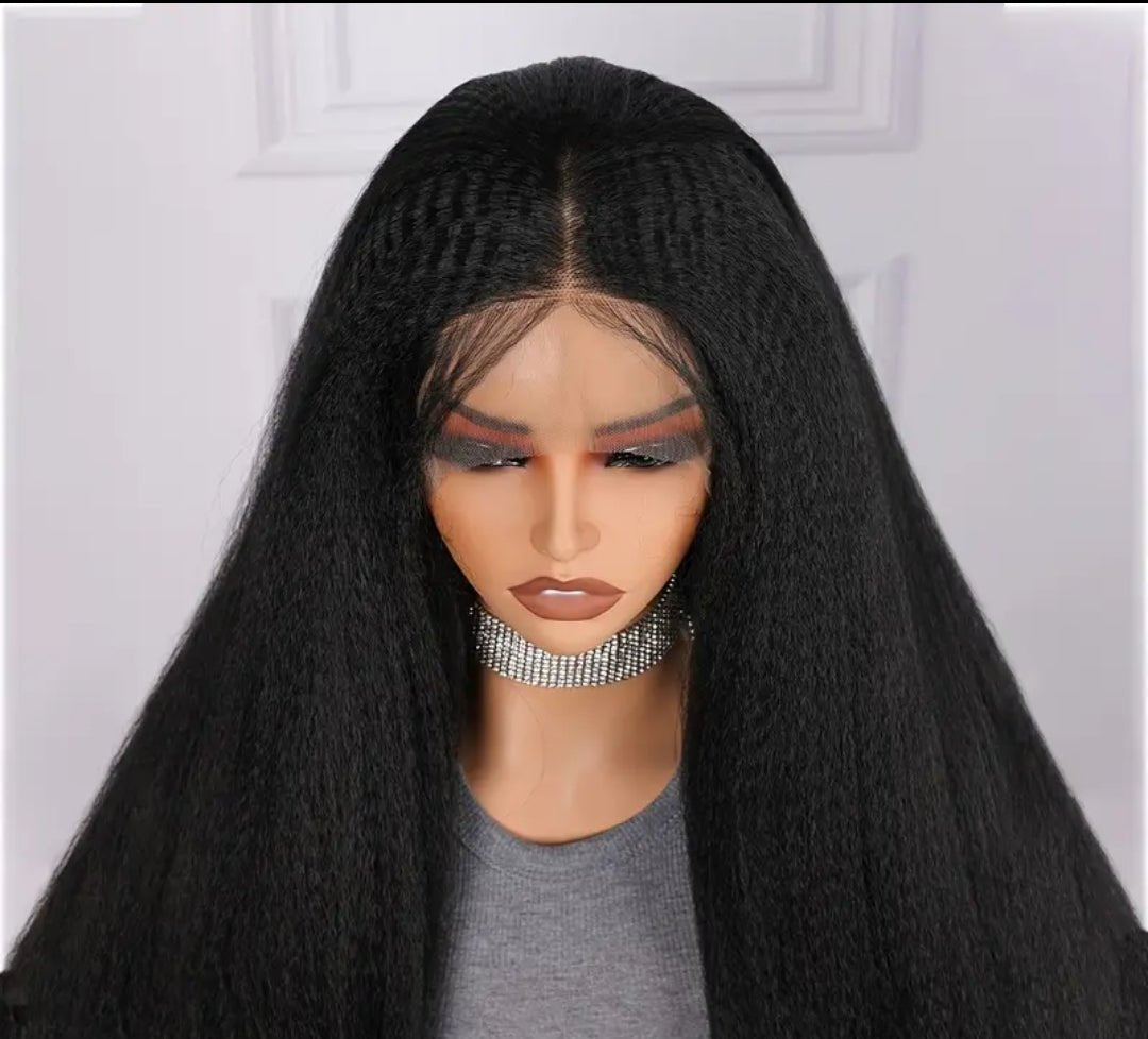 26 pouces de long noir yaki crepus perruques droite perruques synthétique 13*4*1 dentelle avant perruques pour les femmes - Carlastore26 pouces de long noir yaki crepus perruques droite perruques synthétique 13*4*1 dentelle avant perruques pour les femmesCarlastoreCarlastore