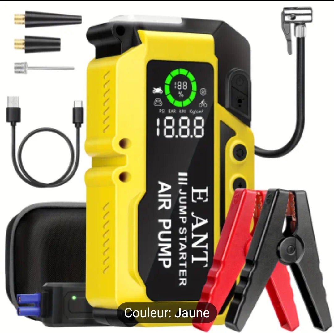 Démarreur de voiture portable et gonfleur de pneus, 4000 A batteries de démarrage de secours avec compresseurs d'air, pour le moteur à essence jusqu'à 2.64 gallons et diesel 2.11 gallons, 12V lithium jump box jumper start avec câble de démarrage de sécuri - CarlastoreDémarreur de voiture portable et gonfleur de pneus, 4000 A batteries de démarrage de secours avec compresseurs d'air, pour le moteur à essence jusqu'à 2.64 gallons et diesel 2.11 gallons, 12V lithium jump box jumper start avec câble