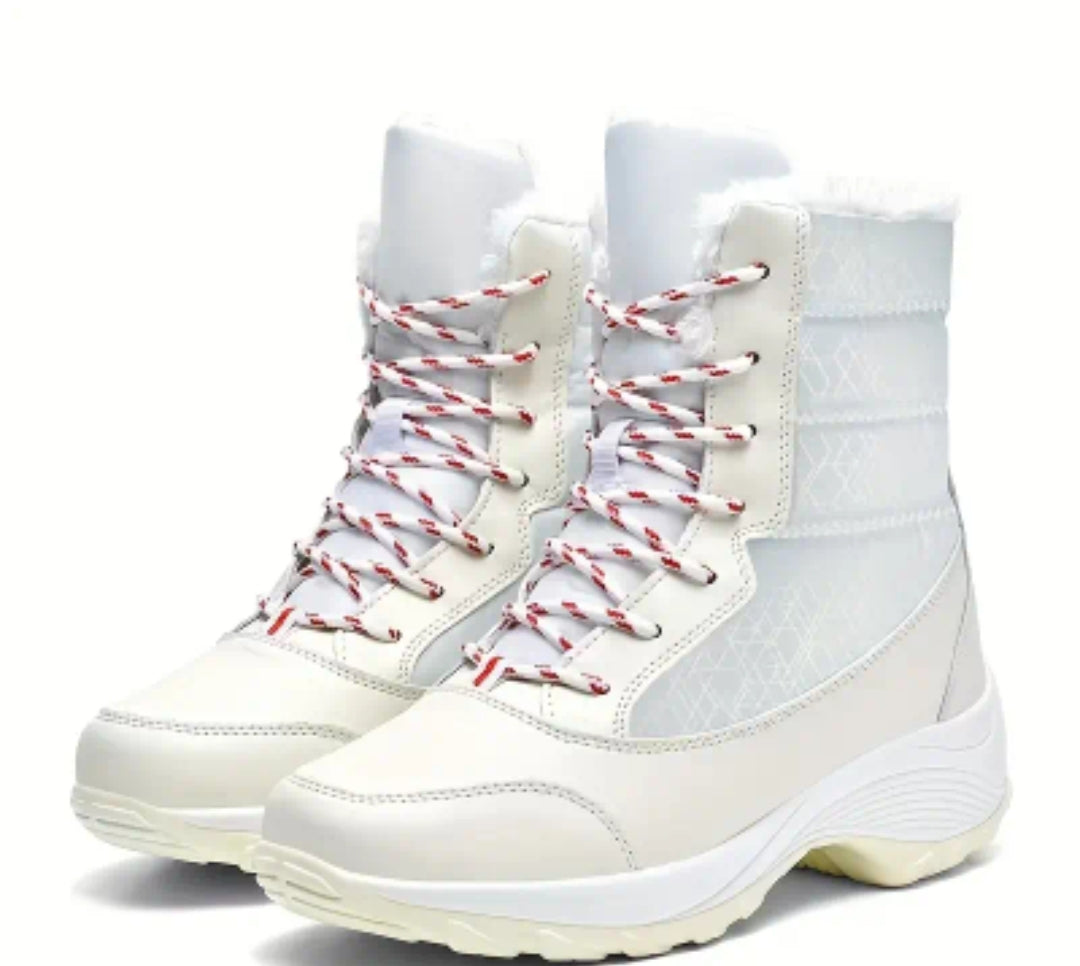 Bottes de neige en cuir synthétique à semelle épaisse et douce, chaussures de neige résistantes à l'usure doublées de peluche