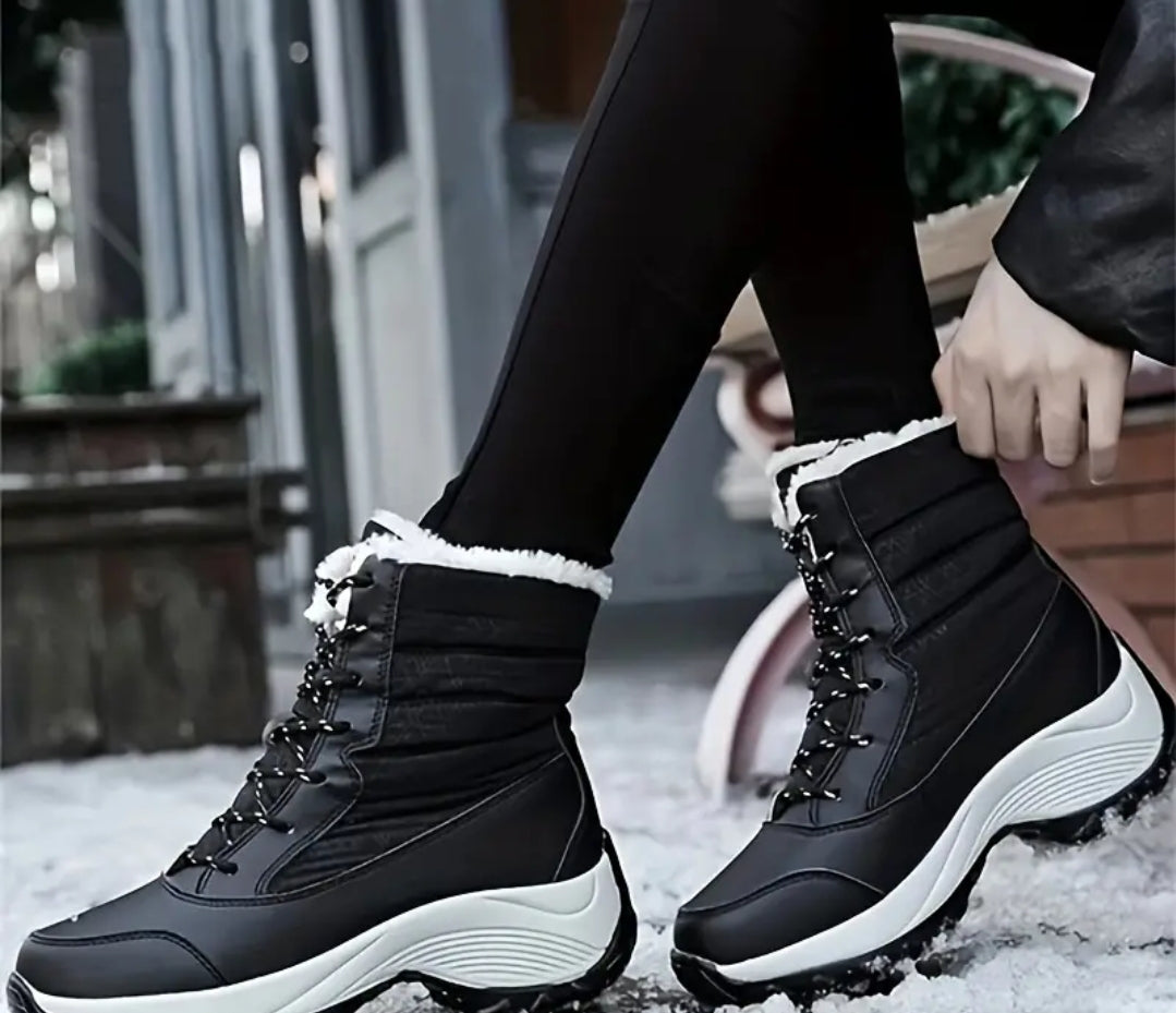 Bottes de neige en cuir synthétique à semelle épaisse et douce, chaussures de neige résistantes à l'usure doublées de peluche