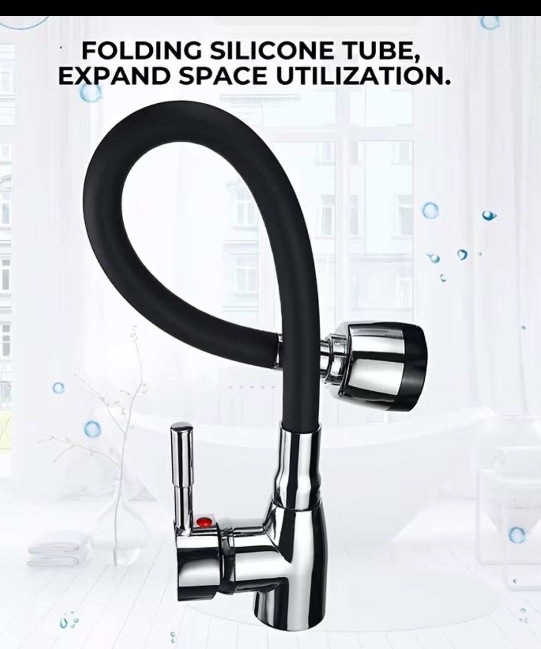 Robinet de cuisine à bec pivotant à 360degre-Melangeur de l'eau chaude/froide à poignée unique avec col flexible