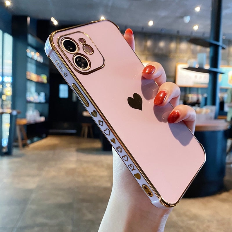 Soft Electroplated Love Heart Phone Case For iPhone 11 12 Pro Max XS X XR 7 8 Plus Mini SE 2020