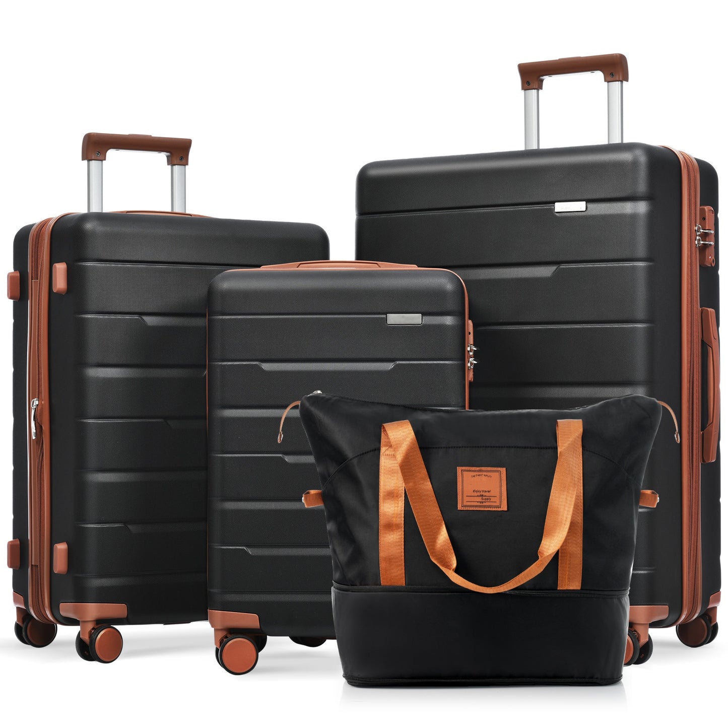 Luggage Sets 4 Piece Carry On Luggage Suitcase Set with 360° Spinner Wheels black and brown