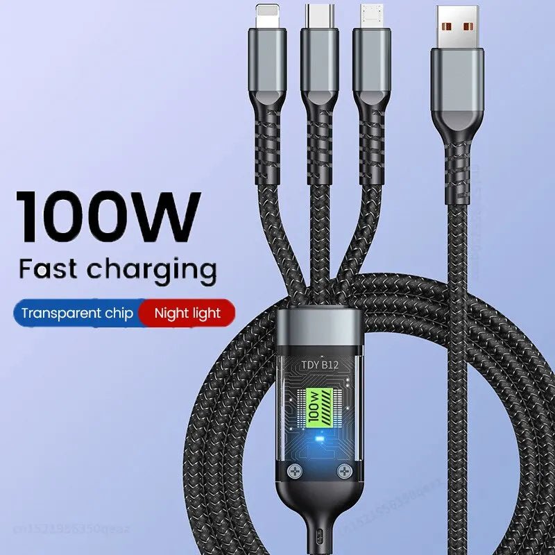 3 In 1 Usb 100w Cable For Fast Charging And Data Mini Usb Type C Micro Suitable For Iphone Android Xiaomi Huawei Oppo Charging - Carlastore3 In 1 Usb 100w Cable For Fast Charging And Data Mini Usb Type C Micro Suitable For Iphone Android Xiaomi Huawei Oppo ChargingCarlastoreCarlastore