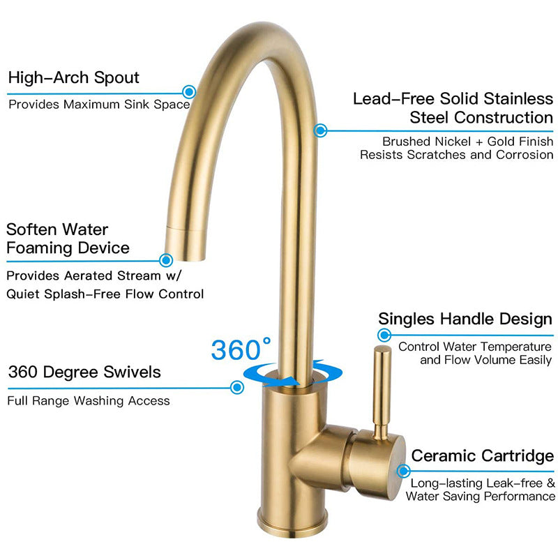 Stainless steel golden kitchen faucet