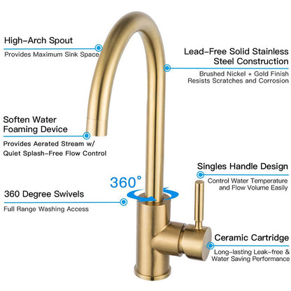 Stainless steel golden kitchen faucet