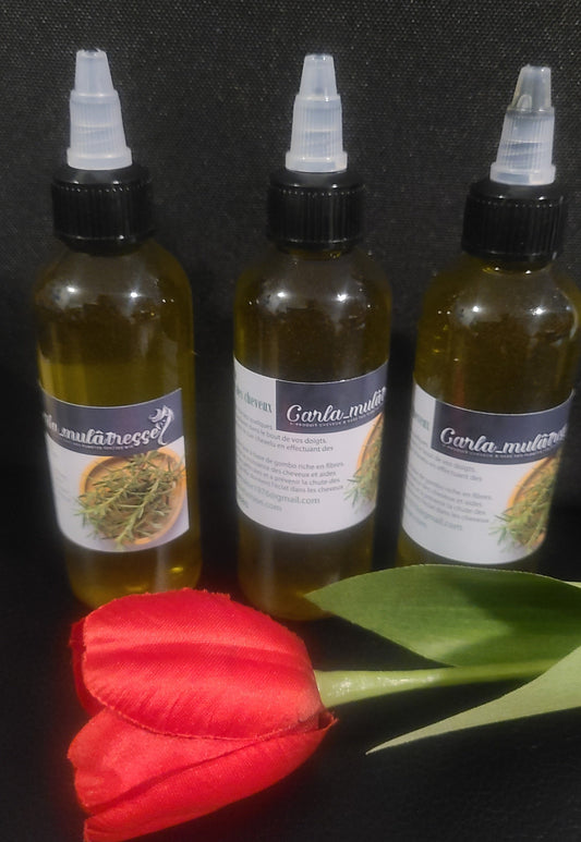 Carla-mulatresse l'huile à base de gombo riche en fibres, Romarin stimuler la croissance des cheveux, girofle et gingembre etc..... pour tout type de cheveux