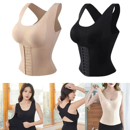 Seamless Women Slimming Vest Tummy Control Posture Corrector Bra Padded Camisole Full Back Adjustable Hook Loop Corset Top