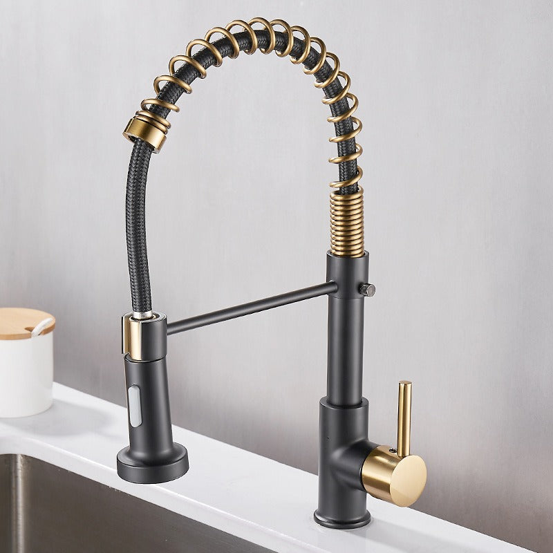 All copper spring faucet, kitchen sink with rotatable