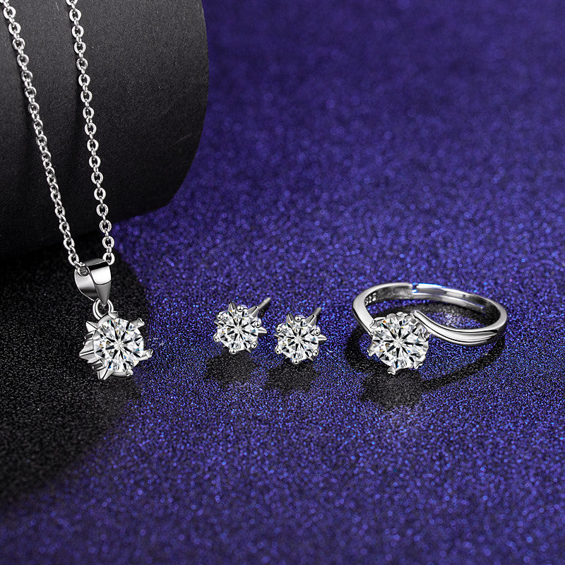 Six Claw Moissanite Ring Stud Necklace Women's Jewelry Set