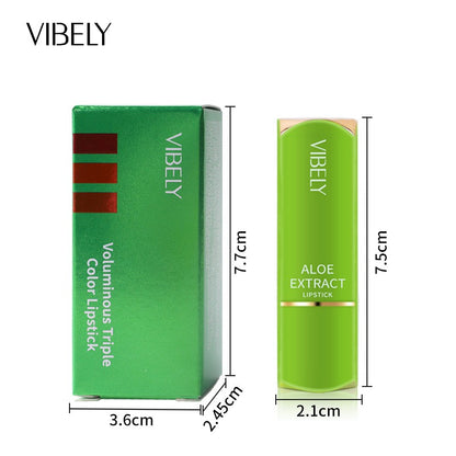 VIBELY Three-color lipstick for richness, moisturizing, non-smearing and non-sticky color-changing lipstick