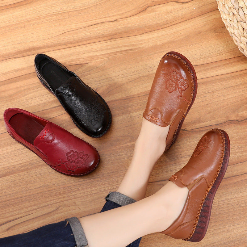 Soft soled women's genuine leather single shoes non slip flat leather shoes