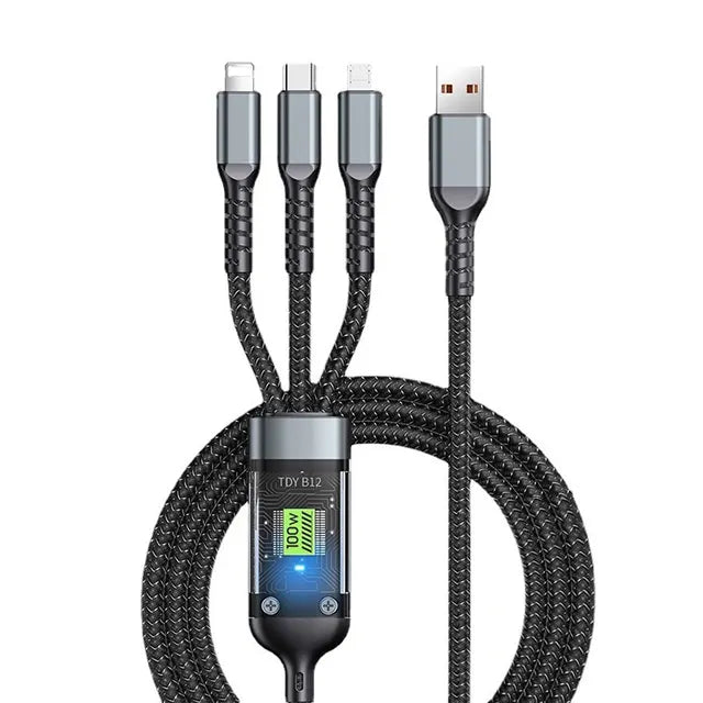 3 In 1 Usb 100w Cable For Fast Charging And Data Mini Usb Type C Micro Suitable For Iphone Android Xiaomi Huawei Oppo Charging - Carlastore3 In 1 Usb 100w Cable For Fast Charging And Data Mini Usb Type C Micro Suitable For Iphone Android Xiaomi Huawei Oppo ChargingCarlastoreCarlastore