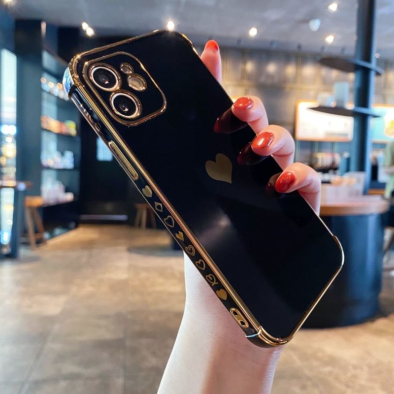 Soft Electroplated Love Heart Phone Case For iPhone 11 12 Pro Max XS X XR 7 8 Plus Mini SE 2020