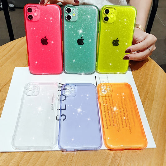 Glitter Fluorescent Colors Phone Cases On For iphone 12 11 Pro Max Mini XR X XS Max 6 6S 7 8 Plus 7Plus SE Soft TPU Cover