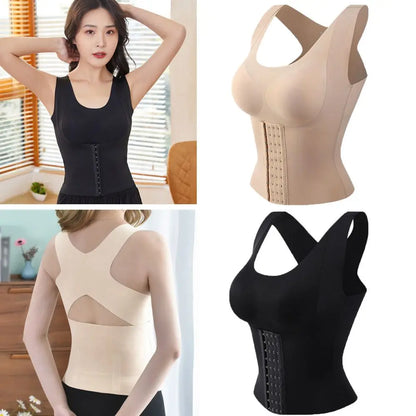 Seamless Women Slimming Vest Tummy Control Posture Corrector Bra Padded Camisole Full Back Adjustable Hook Loop Corset Top