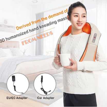 Electrical Shiatsu U Shape Massage Shawl Back Neck Shoulder Body Massager Device Infrared Heated Kneading Home Massage Shawl