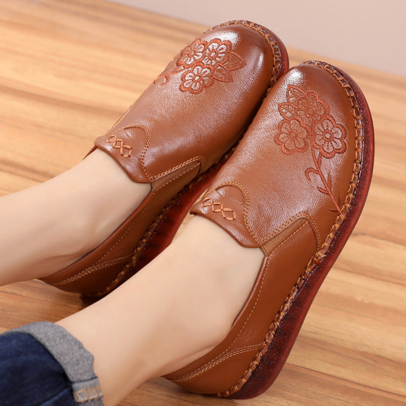 Soft soled women's genuine leather single shoes non slip flat leather shoes