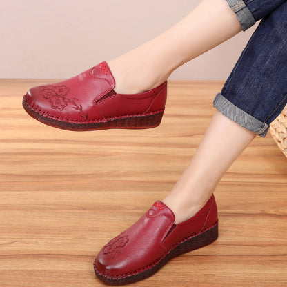 Soft soled women's genuine leather single shoes non slip flat leather shoes