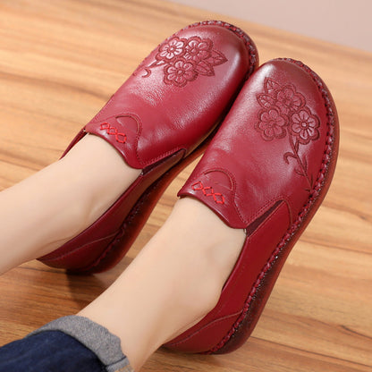 Soft soled women's genuine leather single shoes non slip flat leather shoes