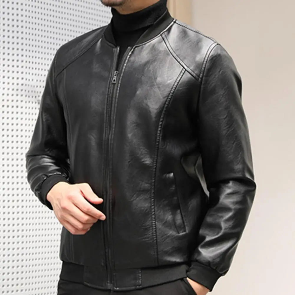 Men Jacket Thickened Warm Pu Leather Bomber Jacket Men Thermal Jacket Men's Stand-up Collar Business Casual Jackets Father Coat