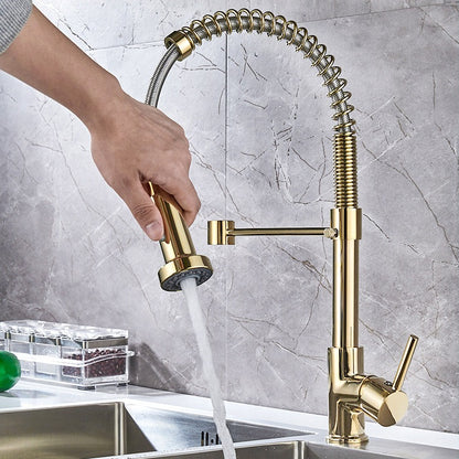 All copper spring faucet, kitchen sink with rotatable