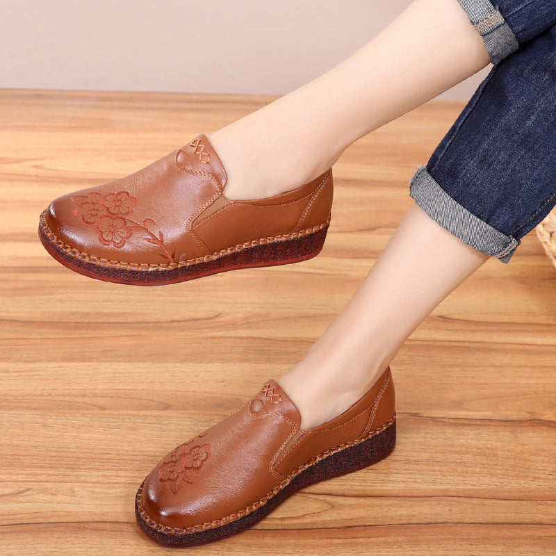 Soft soled women's genuine leather single shoes non slip flat leather shoes