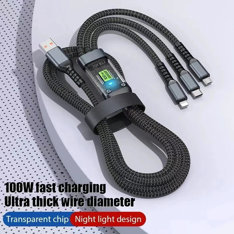 3 In 1 Usb 100w Cable For Fast Charging And Data Mini Usb Type C Micro Suitable For Iphone Android Xiaomi Huawei Oppo Charging - Carlastore3 In 1 Usb 100w Cable For Fast Charging And Data Mini Usb Type C Micro Suitable For Iphone Android Xiaomi Huawei Oppo ChargingCarlastoreCarlastore