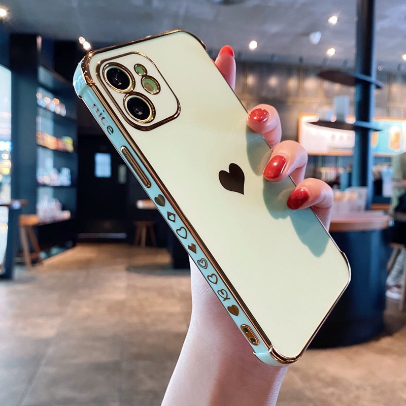 Soft Electroplated Love Heart Phone Case For iPhone 11 12 Pro Max XS X XR 7 8 Plus Mini SE 2020