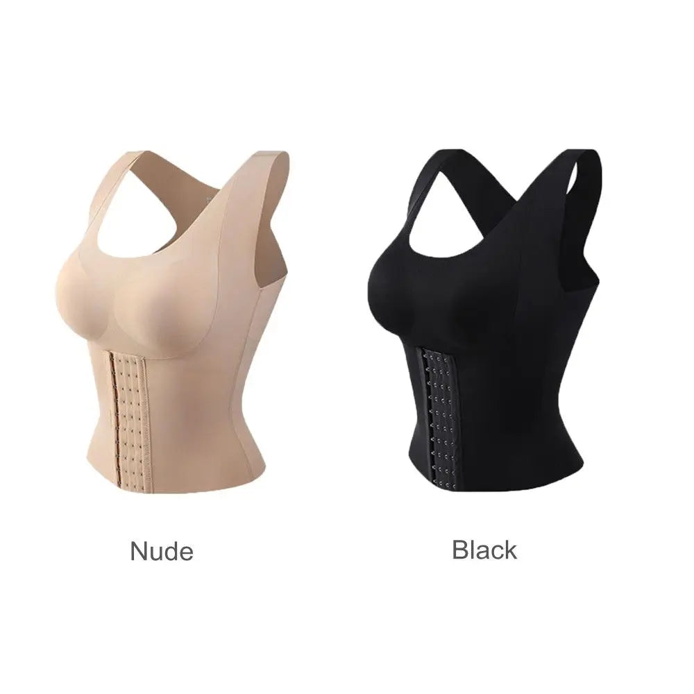 Seamless Women Slimming Vest Tummy Control Posture Corrector Bra Padded Camisole Full Back Adjustable Hook Loop Corset Top