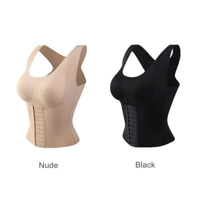 Seamless Women Slimming Vest Tummy Control Posture Corrector Bra Padded Camisole Full Back Adjustable Hook Loop Corset Top