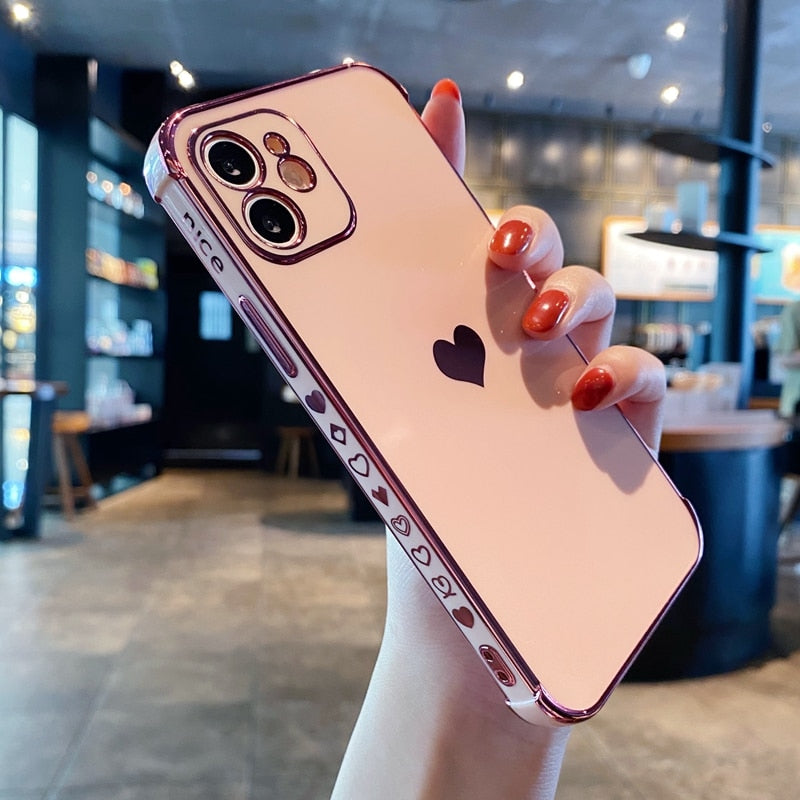 Soft Electroplated Love Heart Phone Case For iPhone 11 12 Pro Max XS X XR 7 8 Plus Mini SE 2020